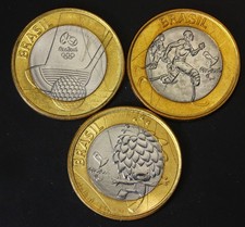 BRAZIL 1 Real 2014/2016 - Bi_Metallic - Olympics - 3 Coins. - 2338