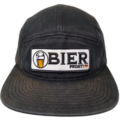 You Know 5 Panel Black White German Beer Patch Herringbone Slideback OS Hat