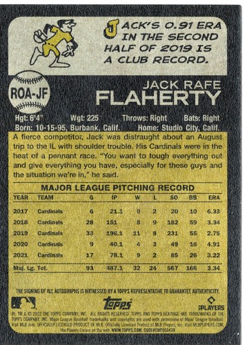 2022 Topps Heritage Real One Autographs #ROAJF Jack Flaherty St. Louis Cardinals - Picture 2 of 2
