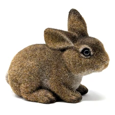 Vtg Flocked Fuzzy Brown Bunny Rabbit Coin Piggy Bank w/ Stopper Easter 7" | NICE