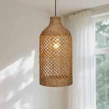 Rattan Pendant Light，Boho Pendant Lights with Handwoven Lamp Shade, Farmh
