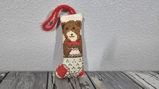 Vtg Cross Stitch Teddy Bear Mini Christmas Stocking Ornament 