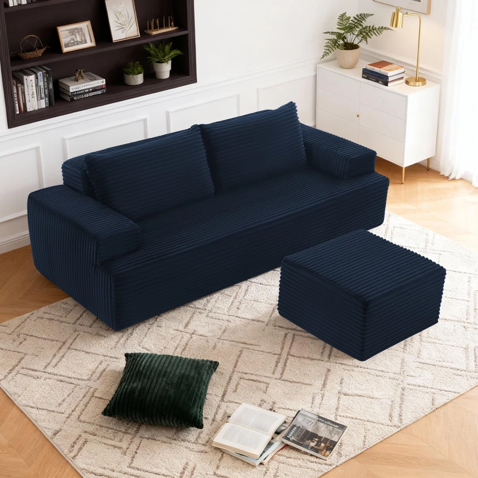83.5" Modular Sectional Sofa, Convertible L-Shaped Corduroy Couches with Ottoman - Image 2 of 4