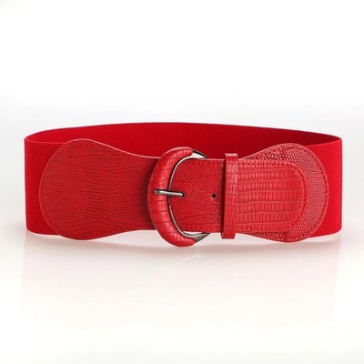 Womens Belt Wide Buckle Elastic Stretch Women Faux Leather Skinny Waist Dress US