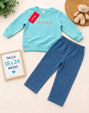 Baby 2-Pc Pants Set Isaiah Sweatshirt & Denim Pants Blue 18-24 Months