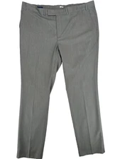 Kenneth Cole Reaction Men's Dress Pants 42x32 Gray Cream Slim Fit Ready Flex