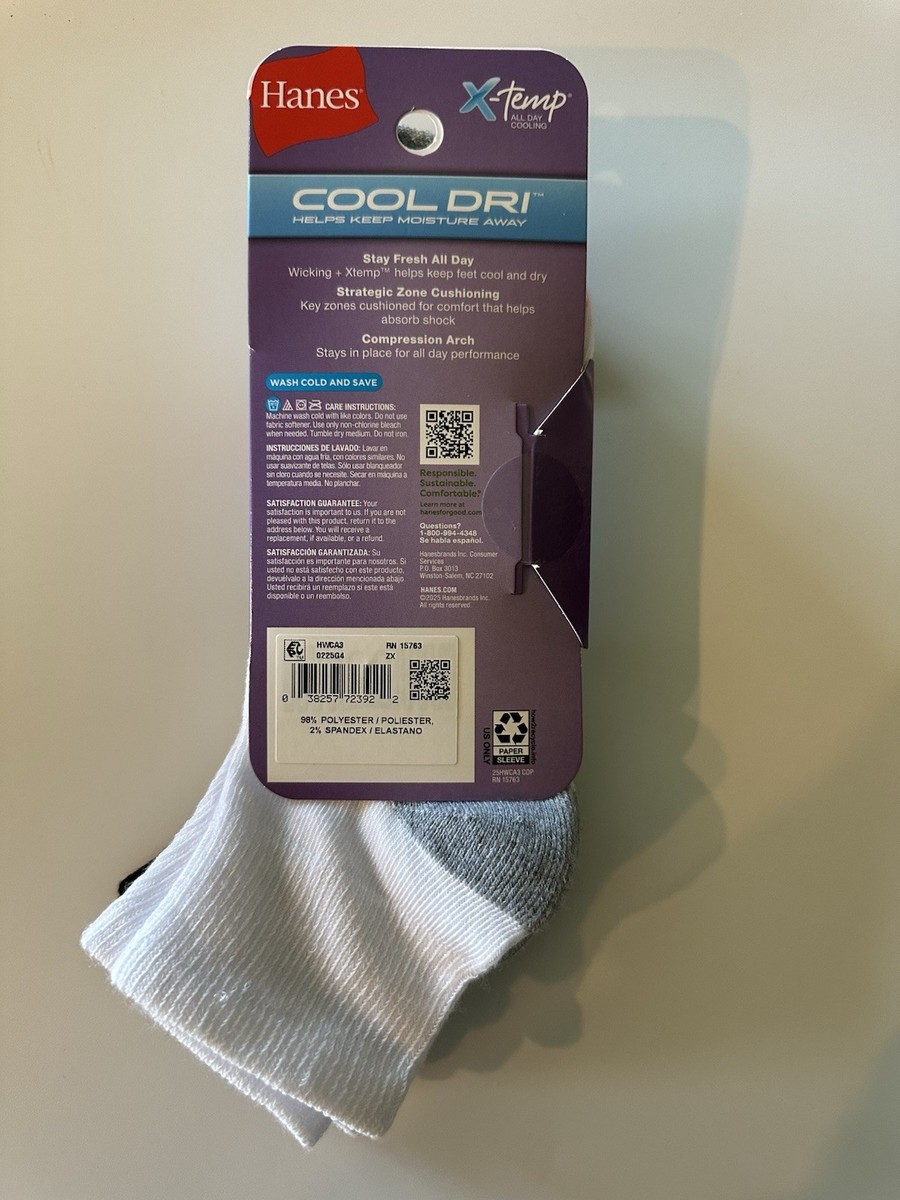 5-9 Size Hanes COOL DRI Women's ANKL Socks w/Ventilation 3-Pack