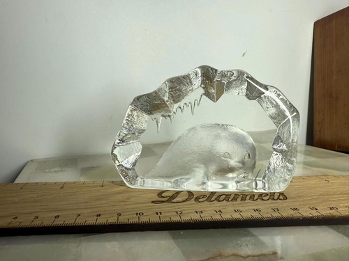 Vintage Mats Jonasson Sweden Signed Crystal Seal Pup Sculpture – 1980s