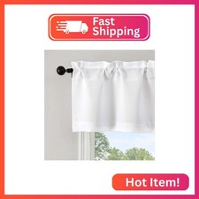 Gwine White Valance for Windows, Light Filtering Faux Linen Textured Kitchen Val