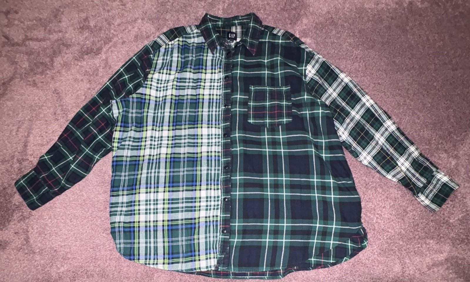 Gap Patchwork Flannel Big Shirt Button Down Shirt… - image 1