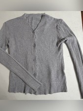 Gray Ribbed Button-Up Women s Sweater Cardigan Size XL