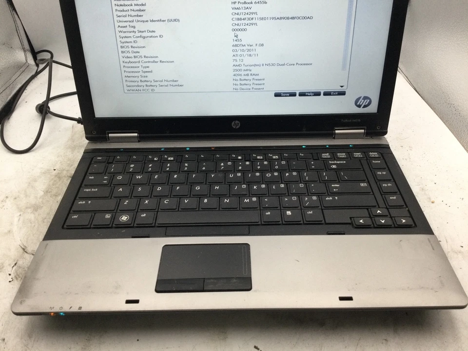 HP PROBOOK 6455B - BOOTS TO BIOS - AMD TURION II - 4GB RAM - 14" - READ -BB - Image 3 of 4