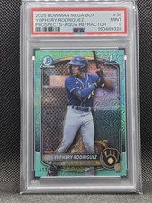 2025 Bowman Mega Box Yophery Rodriguez Aqua Refractor /125 PSA 9 #36 Brewers