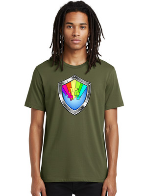 Pixel-Art-Shield Mens Graphic Tee, 100% Cotton, Casual Summer Wear