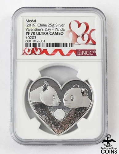 2019 China Valentine's Day Panda 25g Silver Medal NGC PF70 Ultra Cameo