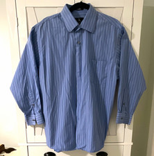 Calvin Klein Men's Blue Striped Cotton Dress Shirt XL 17 1/2 32/33 Pockets