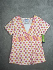 Landau Scrub Women s Sun V Neck Print Pockets Scrub Top Size Small NWT