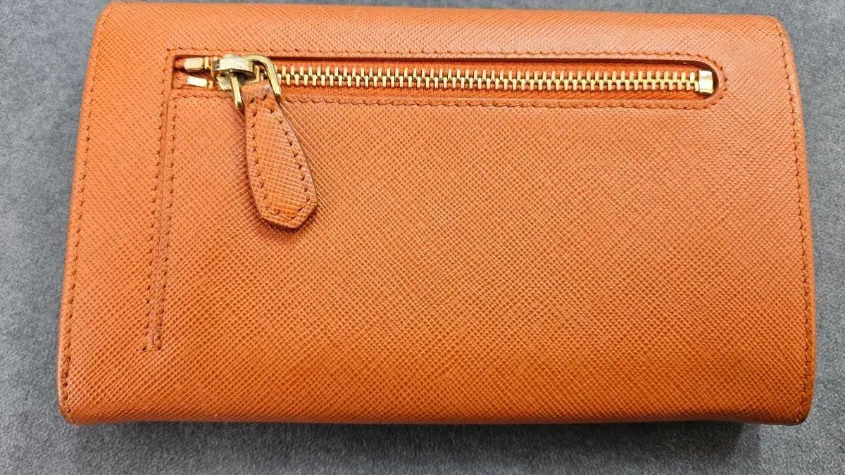 PRADA Saffiano Leather Bifold Wallet Orange Gold Logo Lettering Compact Purse thumbnail 18