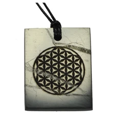 Shungite Pendant Flower of Life ( Engraved ) - Rectangle