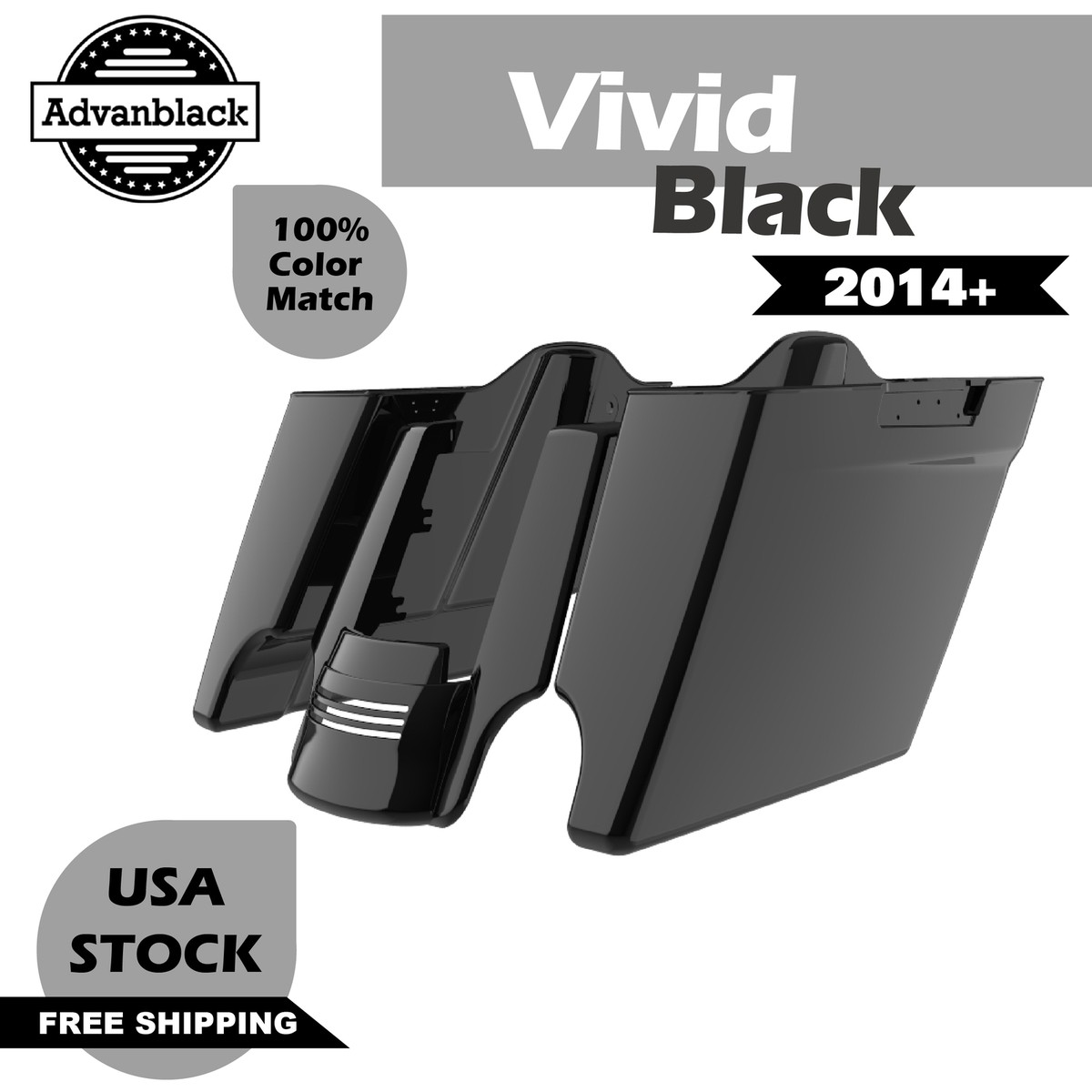 Vivid Black Extended Stretched Saddlebag+Rear Fender Extension