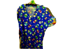 XL ADORABLE SNOWMAN SCRUB TOP SCRUBS V NECK W 2 FRONT POCKETS