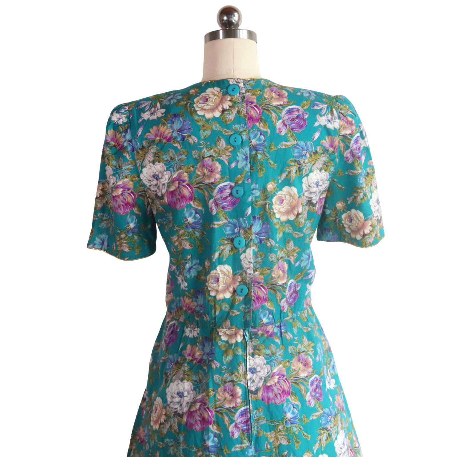 vintage 80s garden party floral dress S full skirt romantic tea cottage midi vtg