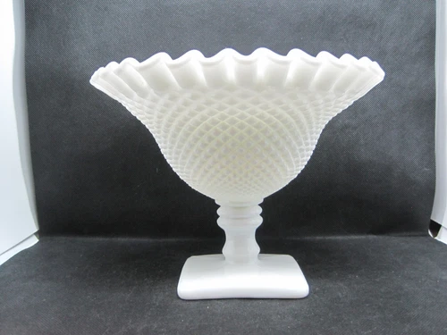Vintage Westmoreland Milk Glass English Hobnail Ruffled Large Footed Compote