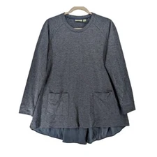 Logo Lounge Tunic Blouse XS Gray Crew Neck Long Sleeve Pockets Hi Low Knit Loose