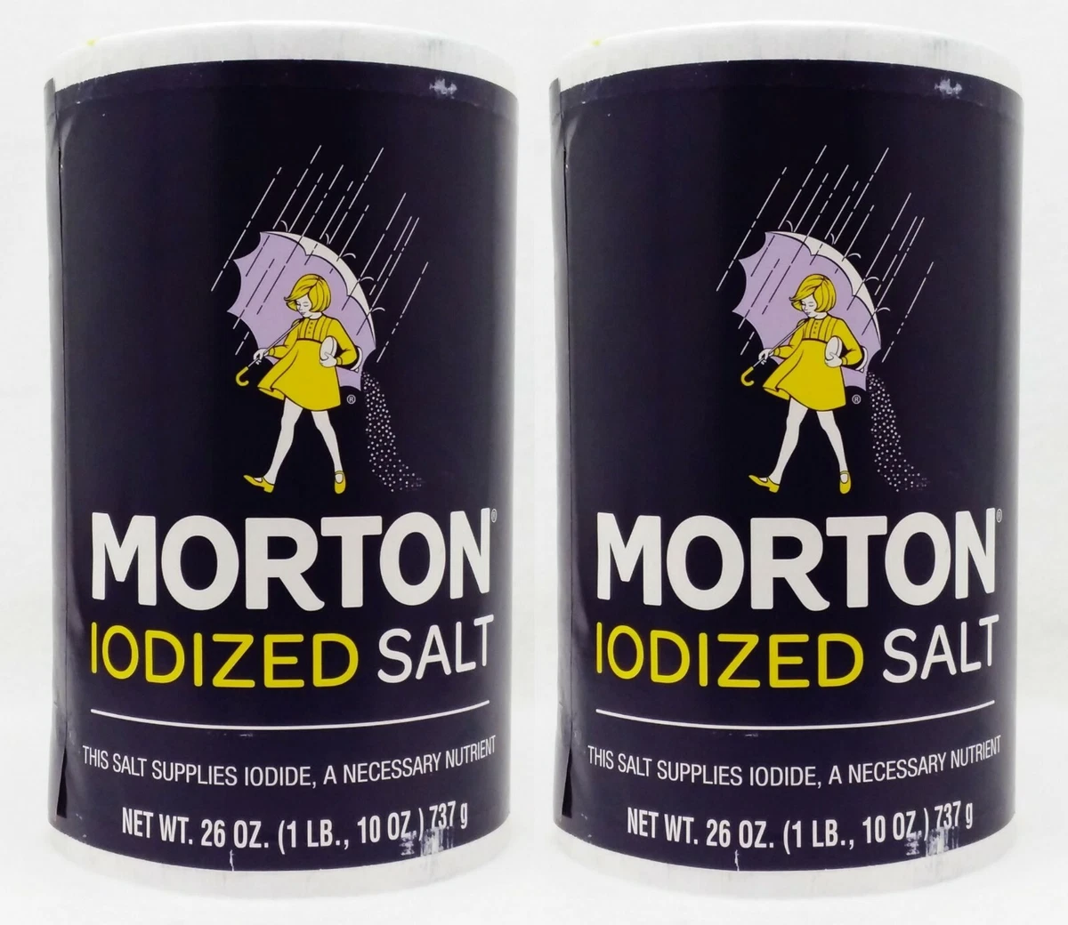 2 Morton IODIZED SALT Supplies Iodine A Necessary Nutrient 26 OZ ea
