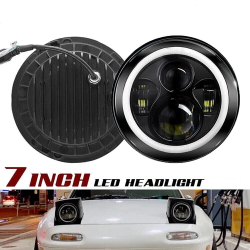 7inch LED Headlights Pair Halo Angel Eyes DRL For 90-97 Mazda Miata MX5 MX-5 - Picture 1 of 1