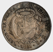 Peru. Republic 1851-MB LIMAE 8 Reales  27.07 gr., 39 mm  EF  KM-142.10