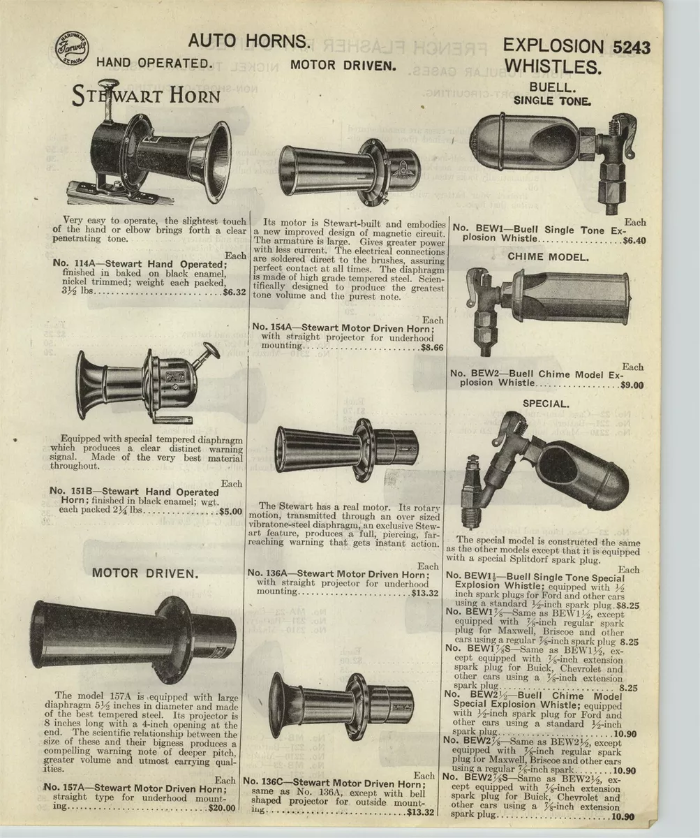 1918 PAPER AD Stewart Car Auto Horn Motor Driven Buell Explosion Whistle