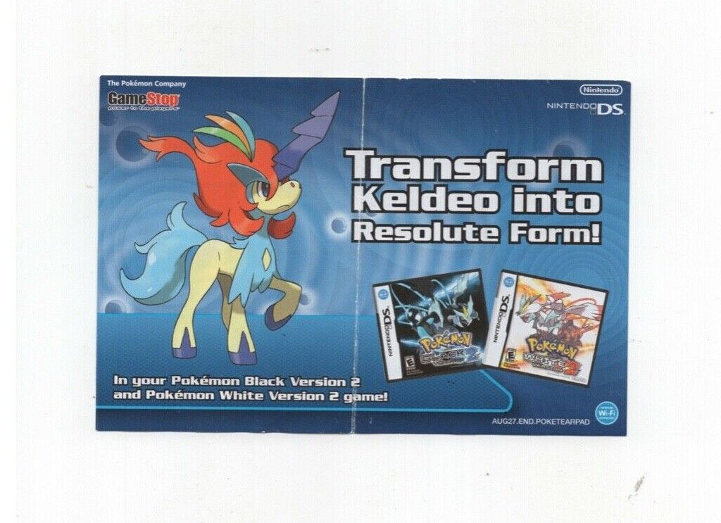 Pokemon White Black Nintendo DS Keldeo Download STORE PROMO INSERT ONLY