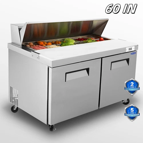 60" Commercial Refrigeration Sandwich Salad Prep Table 2 Doors with Wheels New
