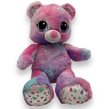 Build A Bear Tie Dye Teddy Bear Plush Stuffed Animal 17" Pink Purple Hearts Paws