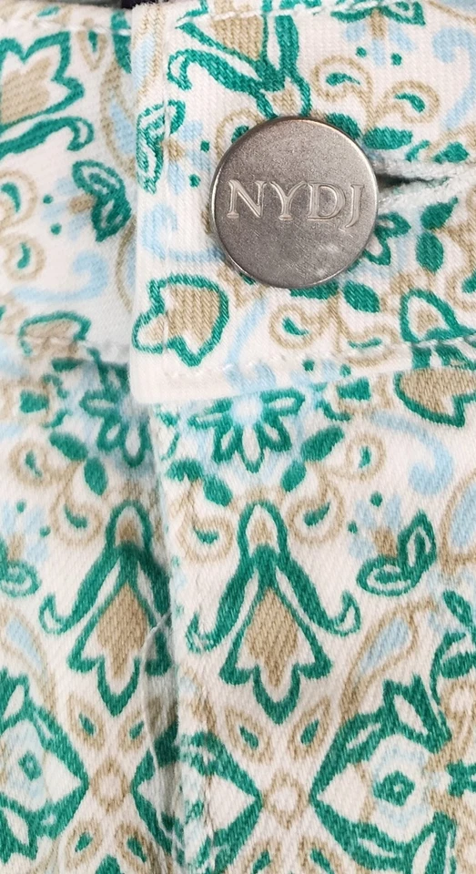 NYDJ Pants Womens 18 Green white Paisley Print Curvy Lift Tuck Skinny Leg - Image 4 of 4