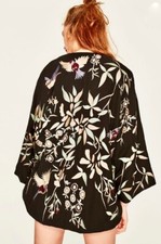 ✫lovely *zara* Oversized Black Floral Birds Butterfly Embroidered Kimono S/m✩