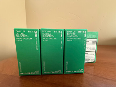 3 Innisfree Daily UV Defense Sunscreen SPF 36 TRAVEL size 10ml/0.33 oz NIB 7/26