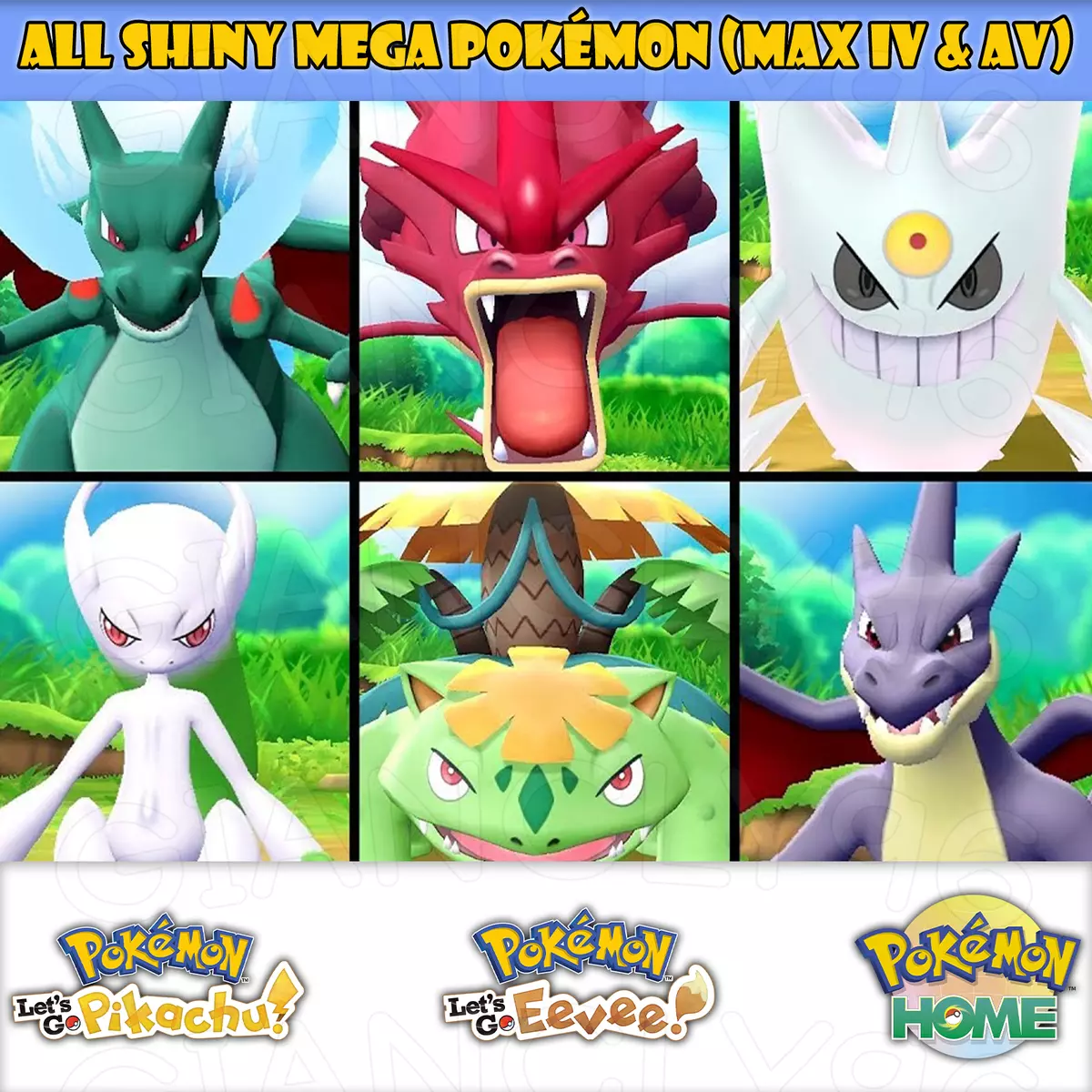 Pack: All 15 Shiny Mega Pokemon for Pokemon Let's Go Pikachu & Let's Go  Eevee