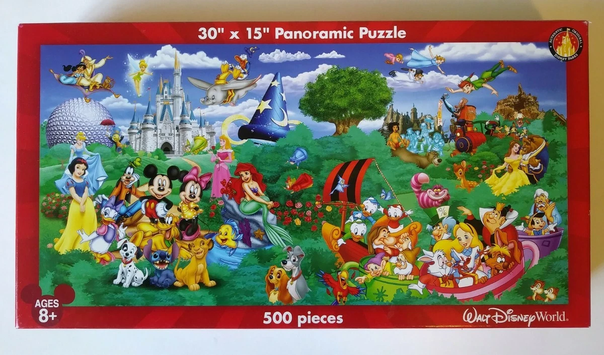 Walt Disney World 500 Piece Panoramic Puzzle, 30x15, Characters, Rare