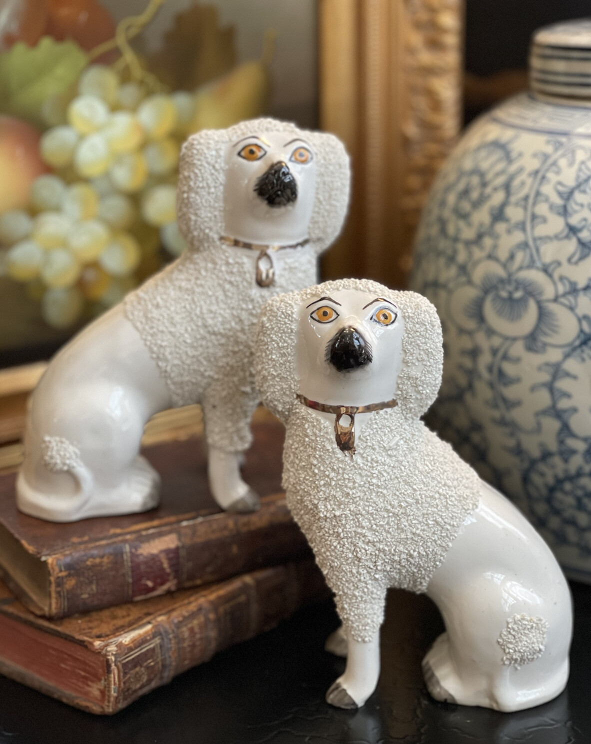 Superb Rare White English Staffordshire Spaniel Royal Hunt Mantle Dog Pair 6.5”