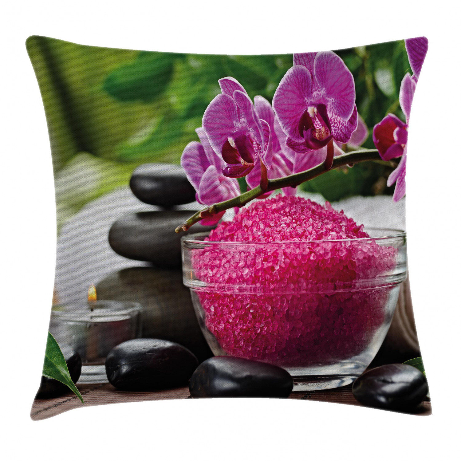 Black Zen Stones Asian Spa Square Pillow Case Cover 16 Inch