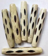 Buffalo Bone, Cactus Bone Beads, 6 Pieces, 1.5 Inches, Carved, 2.5 mm Bead Holes