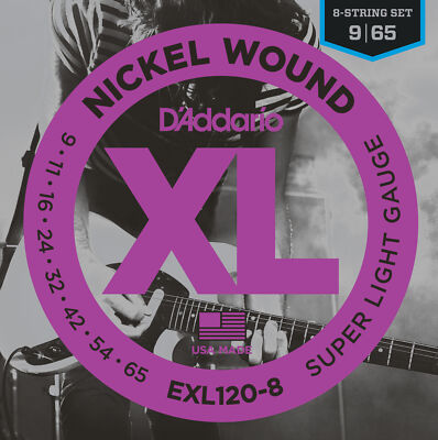 3 Sets D'Addario EXL120-8 8-String Nickel Super Light Guitar Strings 9-65