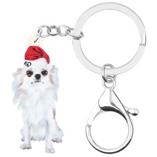 Acrylic Christmas Hat Chihuahua Dog Keychains Key Ring Pets Jewelry Purse Charms