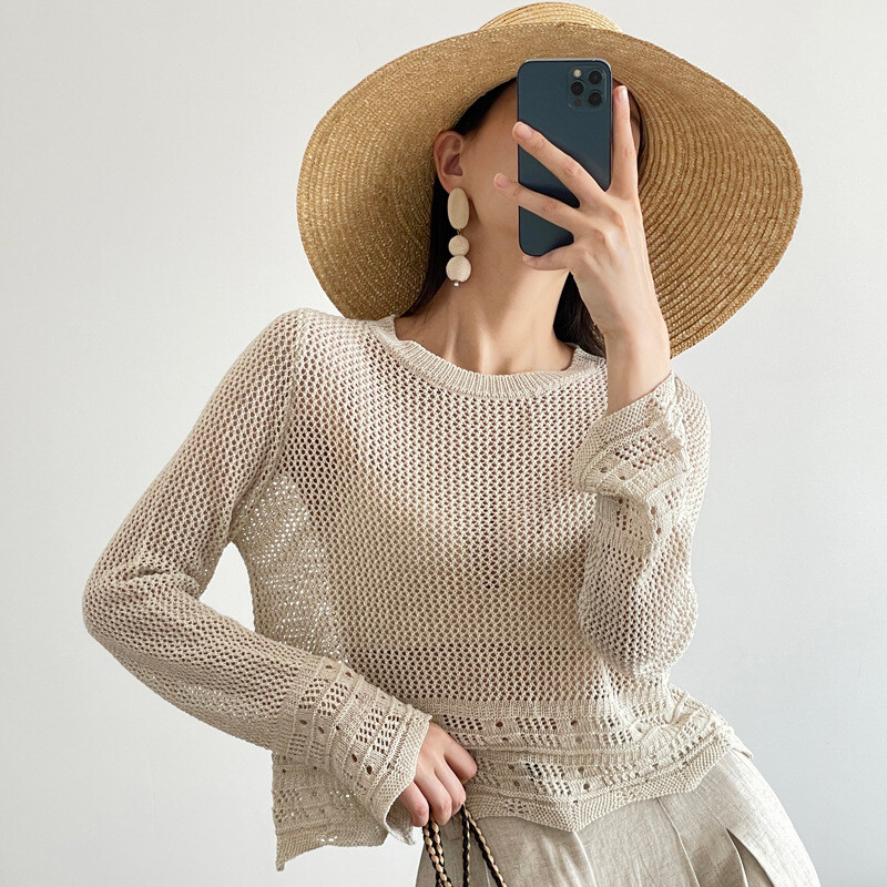 FILA Maglione donna THE ROW estivo girocollo fresco cavo corto maglia lino