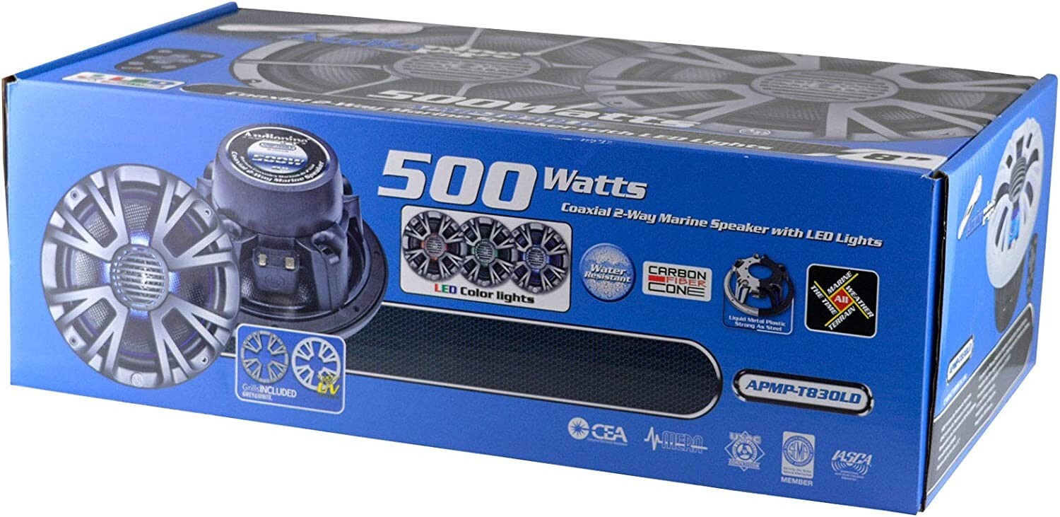 Audiopipe PAIR 8" 2-way 500W Marine Speakers w/ LED Lights & Grills Included