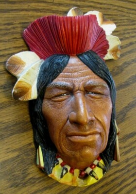 Bossons TECUMSEH Shawnee Indian Chief Vintage Chalkware Wall Art Plaque Nice