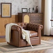 Chesterfield Faux Leather Swivel Club Chair Armchair Single Sofa Chairs
