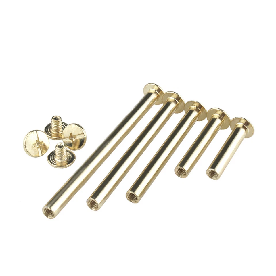 Cartera de cinturón de cuero de latón enchapado M5 Chicago tornillo clavo perno encuadernación remache 6 mm-70 mm Foto 3 de 4